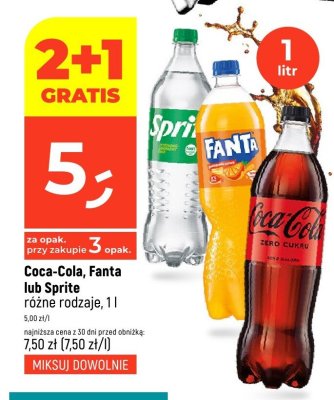 Coca-Cola, Fanta lub Sprite różne rodzaje, 1l Coca-Cola, Fanta, Sprite promocja