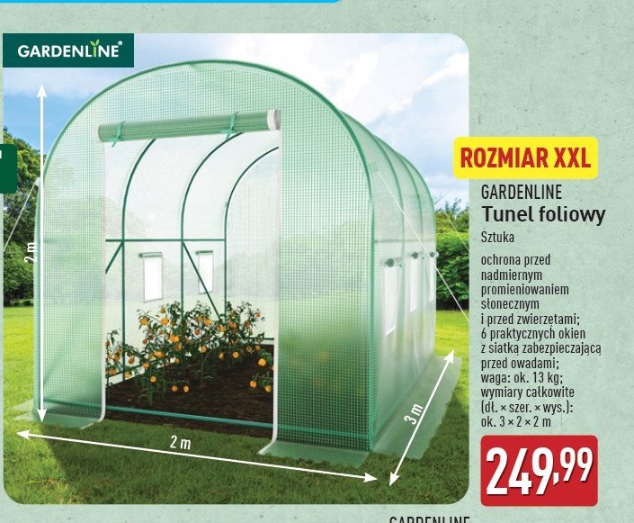 Tunel ogrodowy 3 x 2 x 2 m GARDEN LINE promocja w Aldi