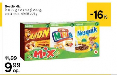 Płatki śniadaniowe lion + cini minis + nesquik Nestle mix promocja