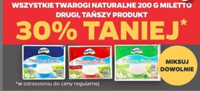 Twaróg naturalny wszystkie rodzaje drugi produkt -30% promocja w Netto