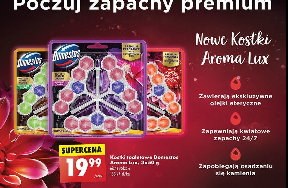 Kostka do wc dahlia flower & dragonfruit DOMESTOS AROMA LUX promocja