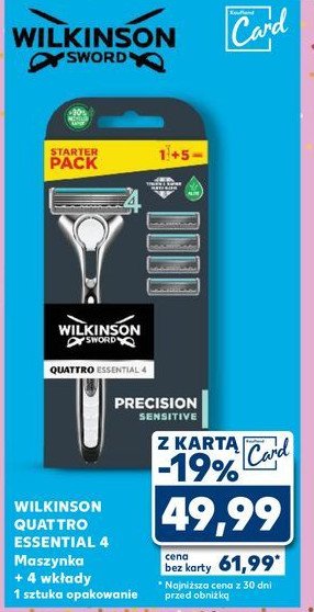 Maszynka do golenia + 5 wkładów Wilkinson quattro essential 4 sensitive promocja