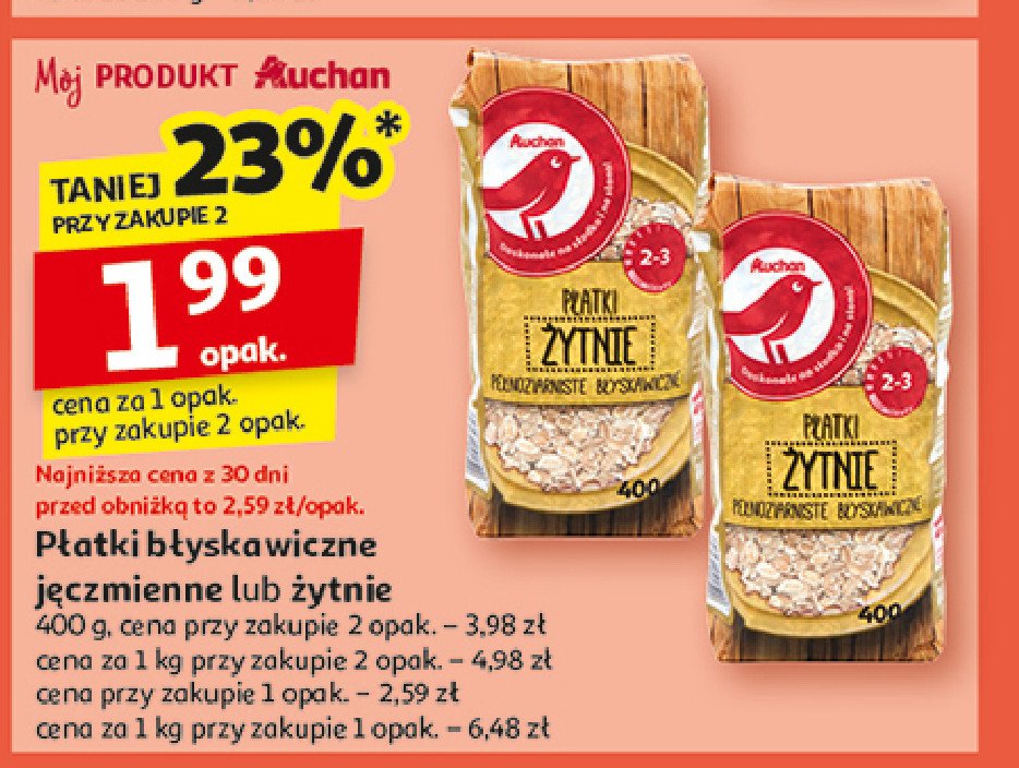 Płatki jęczmienne błyskawiczne Auchan promocja