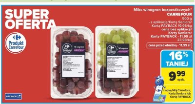 Winogrona bezpestkowe mix, 500 g Carrefour promocja