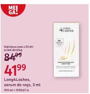 Serum przyspieszające wzrost rzęs Long4lashes promocja w Rossmann