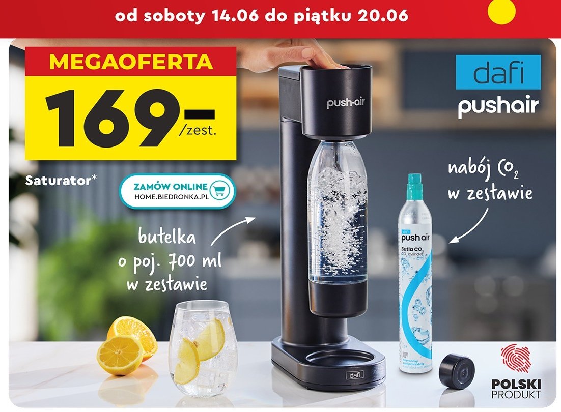 Saturator pushair czarny z nabojem + butelka Dafi promocja