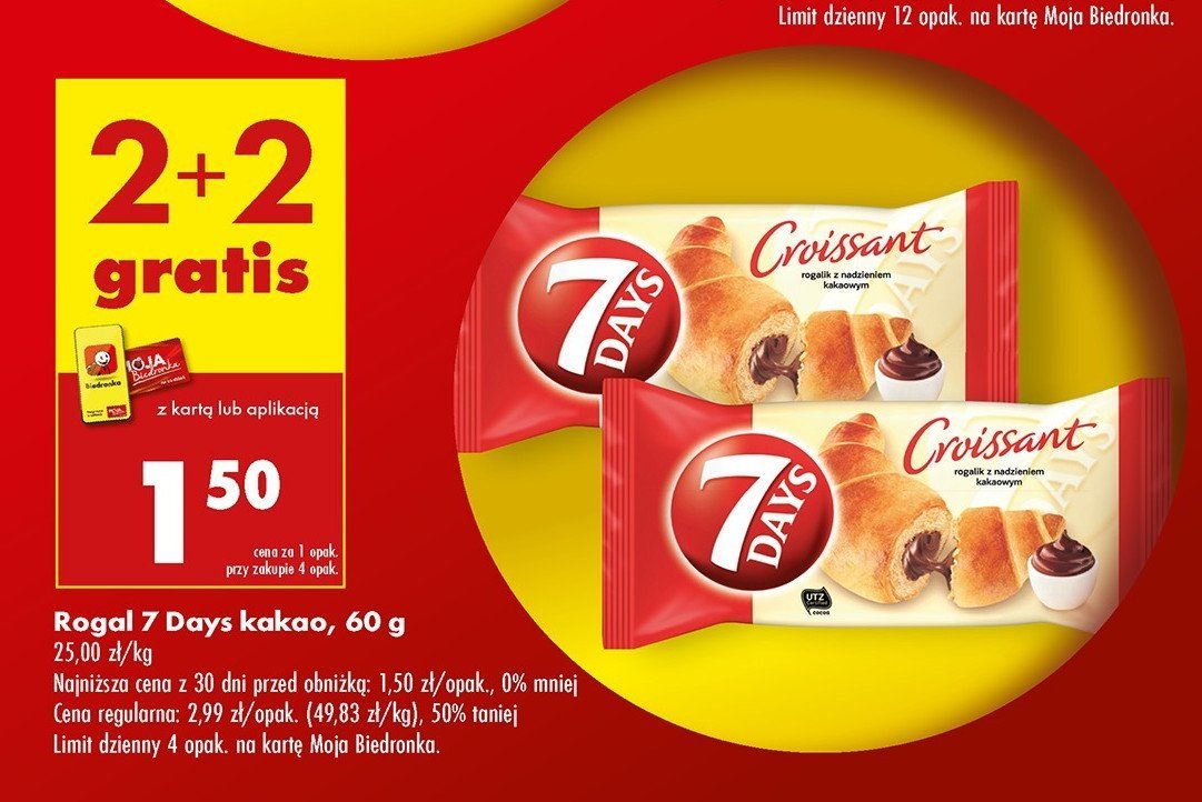 Croissant z nadzieniem o smaku kakaowym 7 days promocja w Biedronka