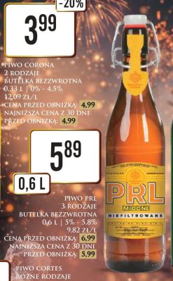 Piwo PRL butelka bezzwrotna 0,6 l promocja w Dino