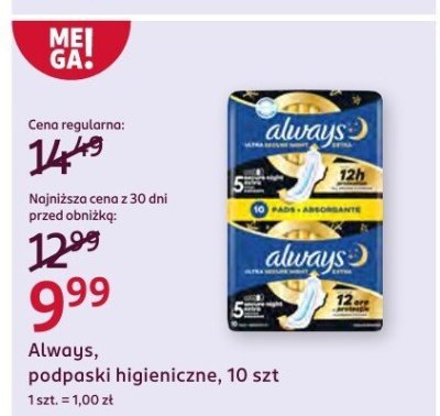 Podpaski higieniczne, 10 szt. promocja w Rossmann