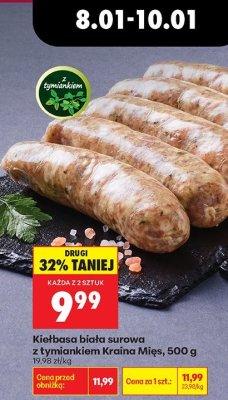 Kiełbasa biała surowa z tymiankiem Kraina Mięs promocja w Biedronka