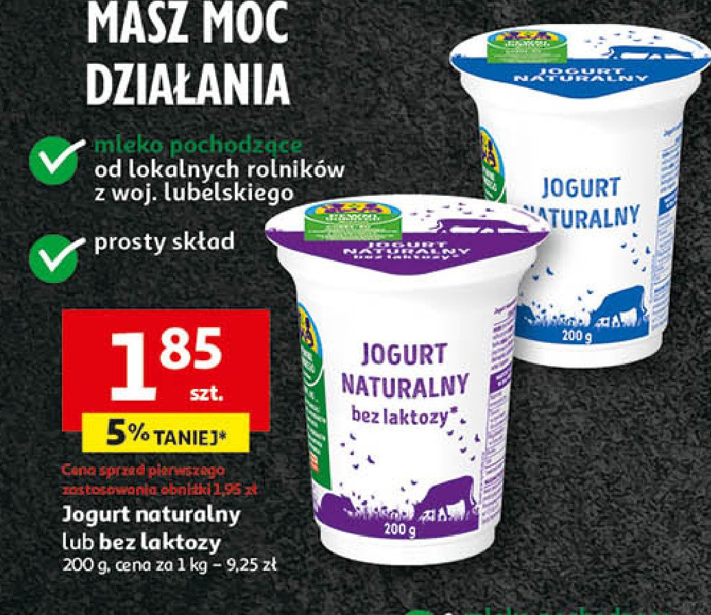 Jogurt naturalny bez laktozy Auchan pewni dobrego promocja w Auchan