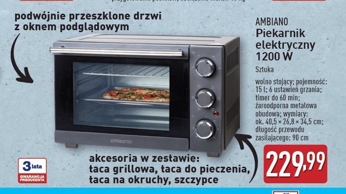 Piekarnik elektryczny 1200 w AMBIANO promocja w Aldi