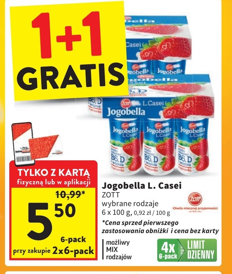 Jogurt truskawka ZOTT JOGOBELLA L. CASEI promocja