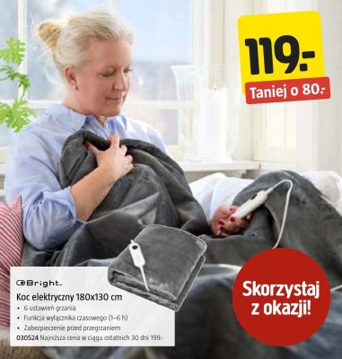 Koc elektryczny 180x130 cm Bright promocja w Jula