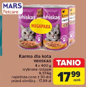 Karma dla kota kurczak i marchewka + kurczak w sosie własnym Whiskas promocja w Carrefour Market