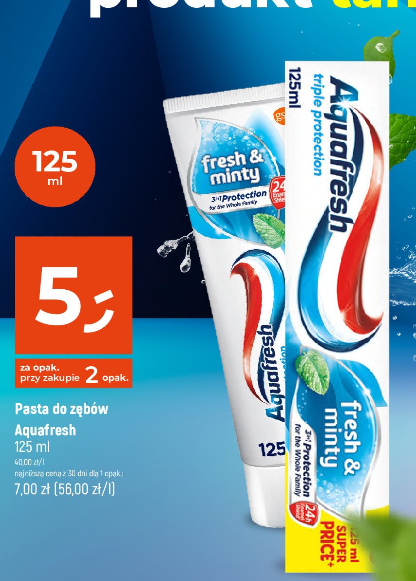 Pasta do zębów fresh & minty Aquafresh triple protection promocja w Dealz
