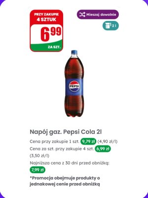 Napój gazowany Pepsi 2 l promocja w Dino