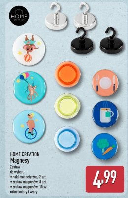Magnesy HOME CREATION Zestaw do wyboru: haki magnetyczne 2 szt., zestaw magnesów 8 szt., zestaw magnesów 10 szt., różne kolory i wzory promocja w Aldi