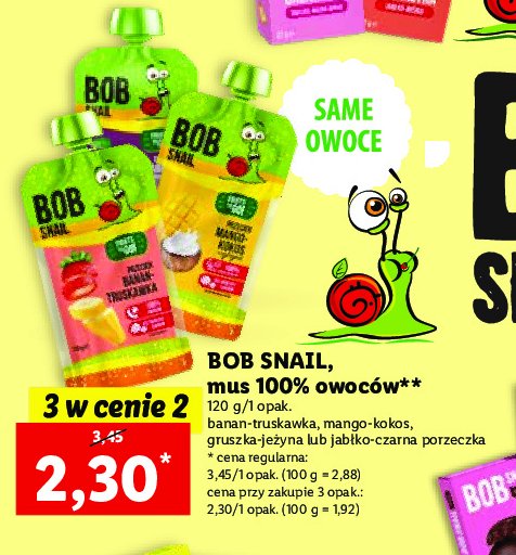 Smoothie bez cukru jeżyna - gruszka Bob snail promocja