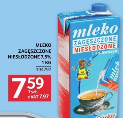 Mleko zagęszczone niesłodzone 7,5% 1 kg promocja w Selgros