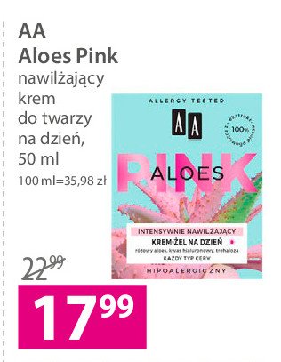 Krem-żel intensywnie nawilżający do twarzy Aa aloes pink promocje