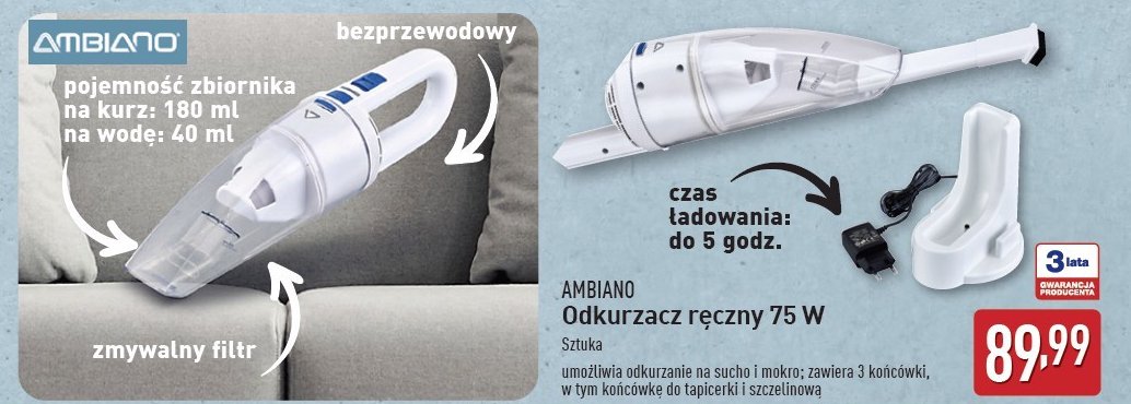 Odkurzacz r臋czny 75 w AMBIANO promocja