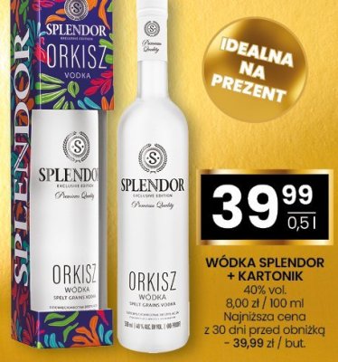 Wódka Splendor Orkisz + kartonik 40% vol. 0,5l promocja w Twój Market