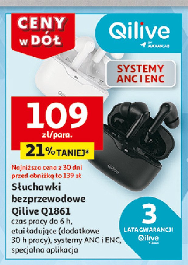 Słuchawki bezprzewodowe q1861 Qilive promocja w Auchan