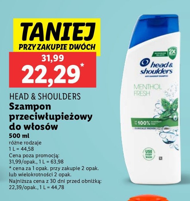 Szampon do włosów mentol 2w1 Head&shoulders promocja