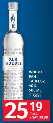 Wódka Pan Tadeusz 40% 500 ml promocja w Selgros