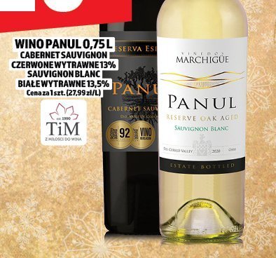 Wino Panul 0,75l Cabernet Sauvignon czerwone wytrawne 13% / Sauvignon Blanc białe wytrawne 13,5% promocja w TOPAZ