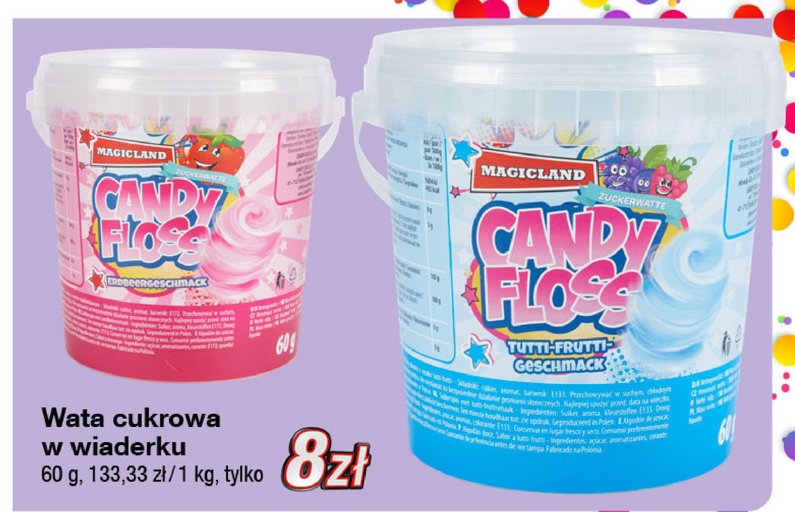 Wata cukrowa tutti-frutti Candy floss promocja