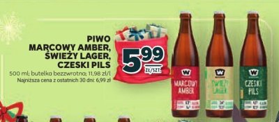Piwo marcowy Amber, świeży lager, czeski pils promocja w Stokrotka