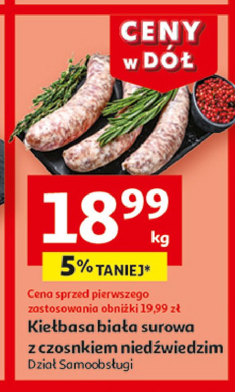 Kiełbasa biała z czosnkiem niedźwiedzim promocja w Auchan