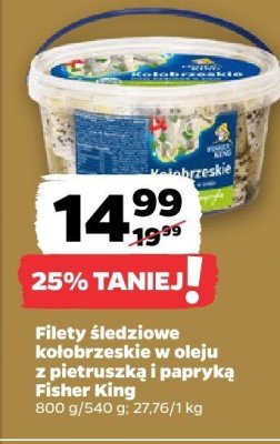 Filety śledziowe kołobrzeskie w oleju z pietruszką i papryką Fisher King promocja w Netto