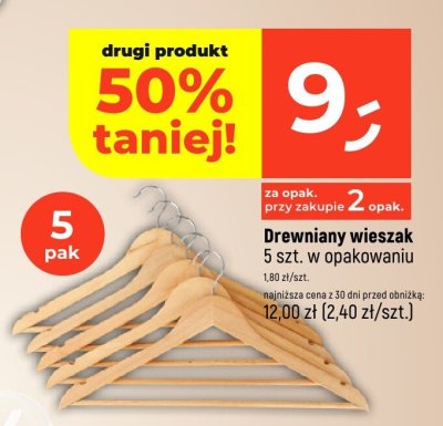 Drewniany wieszak 5 szt. w opakowaniu promocja w Dealz