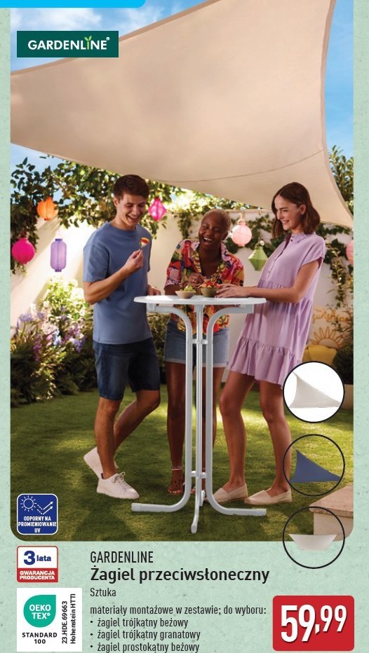 Żagiel przeciwsłoneczny granatowy GARDEN LINE promocja w Aldi