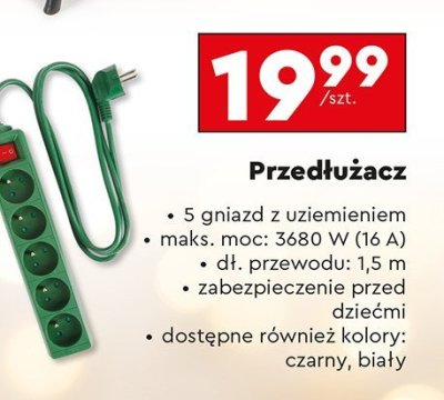 Przedłużacz 5 gniazd z uziemieniem promocja w Biedronka