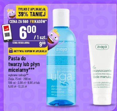 Pasta do twarzy lub płyn micelarny Ziaja promocja w POLOmarket
