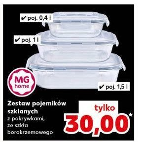 Pojemniki szklane 400 ml + 1 l + 1.5 l Mg home promocja