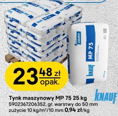 Tynk maszynowy MP 75 25 kg Knauf promocja w Castorama