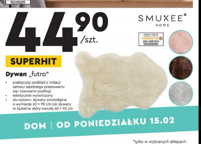Dywan futro w kszta艂cie sk贸ry owczej 60 x 90 cm Smukee home promocja