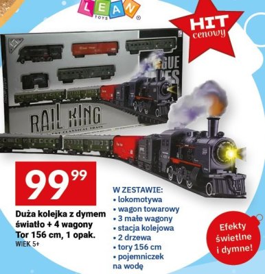 Duża kolejka z dymem światło + 4 wagony Tor 156 cm promocja w Twój Market