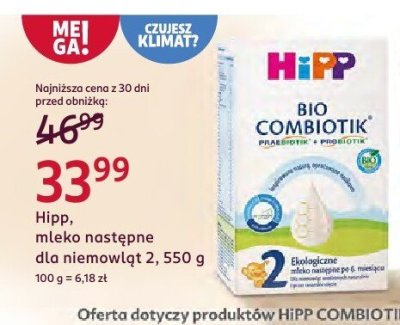 Mleko następne dla niemowląt Hipp, 2, 550 g promocja w Rossmann