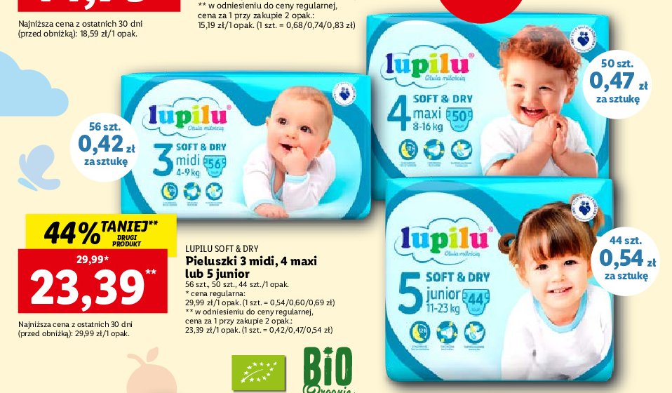 Pieluszki midi 3 Lupilu soft & dry promocja
