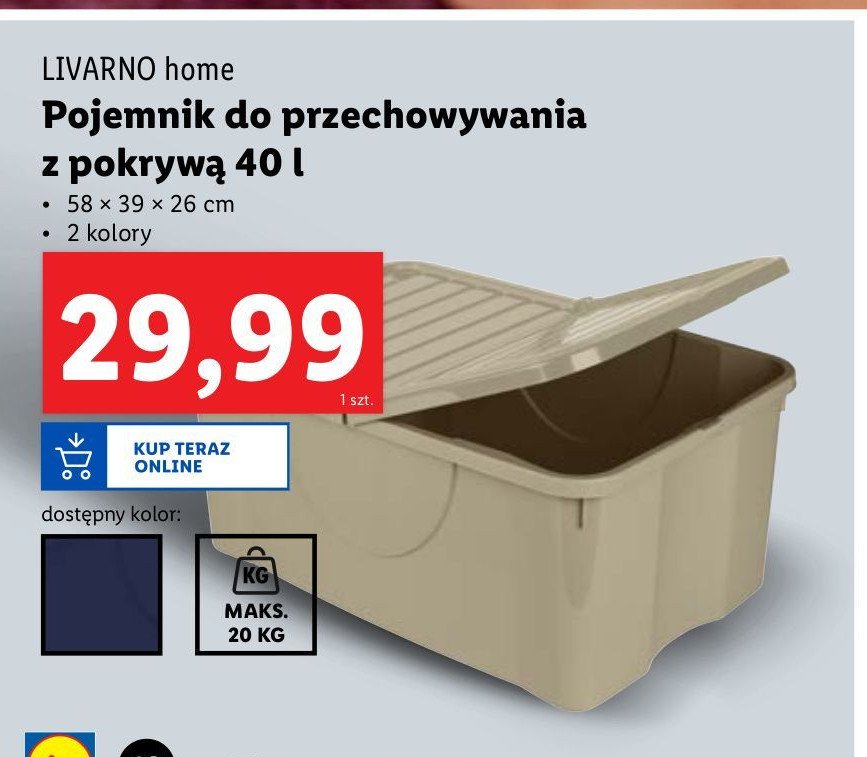 Pojemnik z pokrywą 58 x 39 x 26 cm 40 l LIVARNO HOME promocja