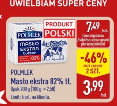 Masło ekstra 82% tłuszczu POLMLEK promocja w Aldi