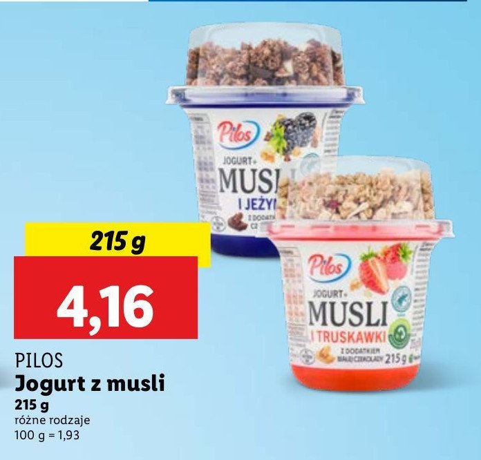 Jogurt z musli i truskawkami Pilos promocja w Lidl