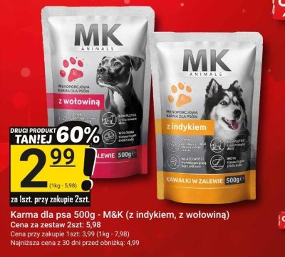 Karma dla psów i kotów 500g - M&K (z indykiem, z wołowiną) promocja w Hitpol