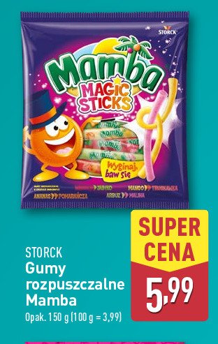 Guma rozpuszczalna owocowa Mamba magic sticks promocja w Aldi